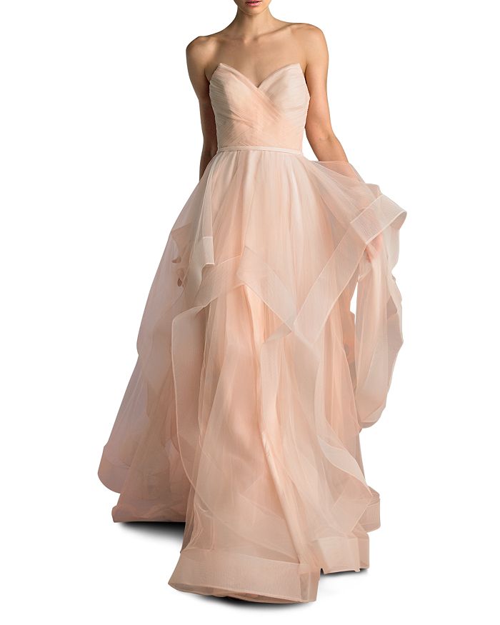Basix Strapless Cascading Tulle Ball Gown In Pink