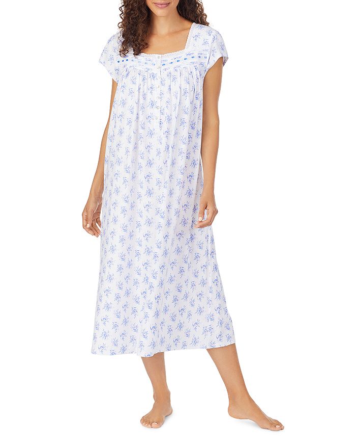 Eileen West Cotton Floral Print Eyelet Lace Ballet Nightgown ...