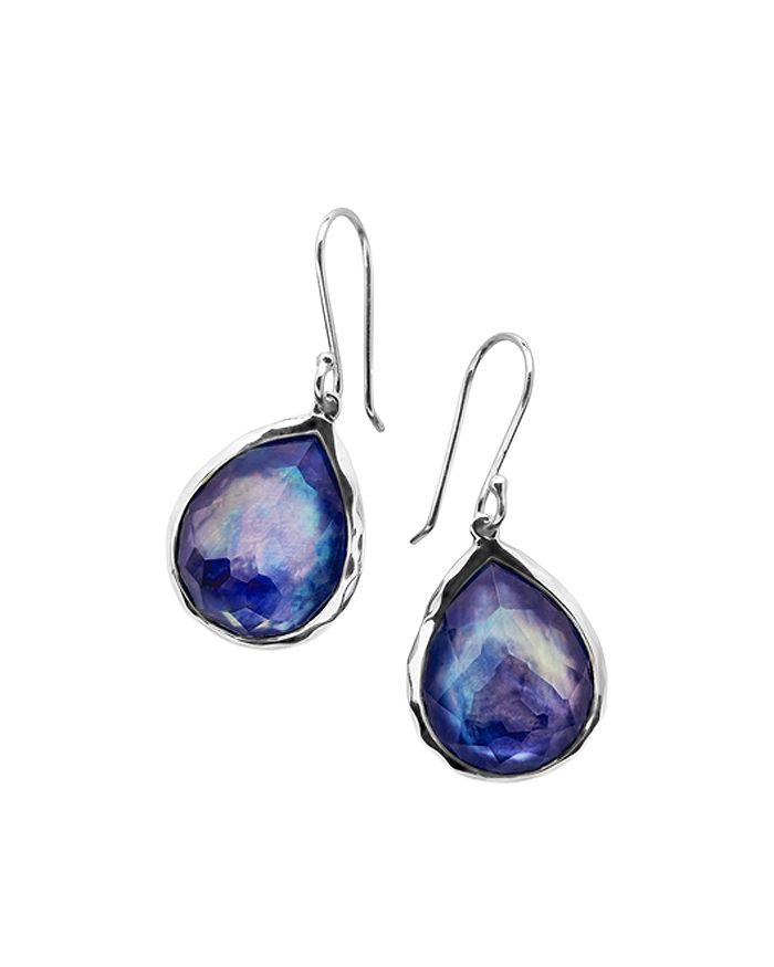 Shop Ippolita Sterling Silver Rock Candy Mother-of-pearl, Lapis & Clear Quartz Crystal Triplet Drop Earrings In Blue/silver