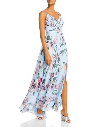 aqua pleated shimmer gown
