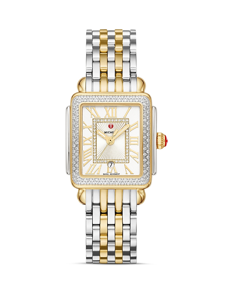 Michele Deco Madison Mid Two-tone Diamond-dial Watch In White/two Tone