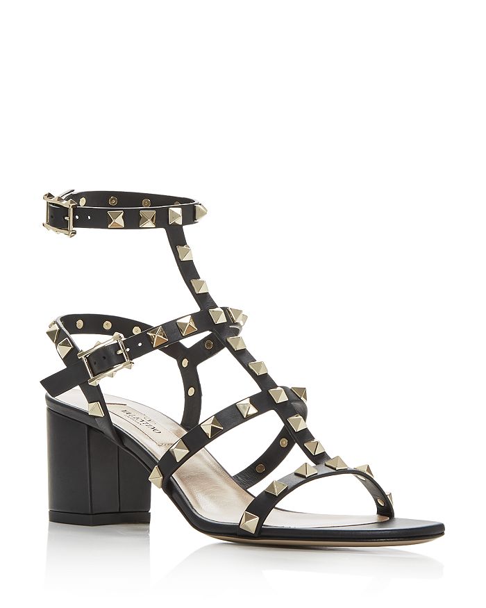 Shop Valentino Women's Rockstud City Block Heel Sandals In Black/gold