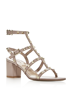 Shop Valentino Women's Rockstud City Block Heel Sandals In Poudre/gold