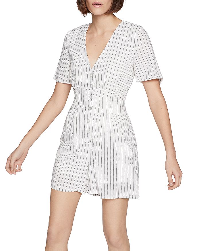 BCBGENERATION BCBGENERATION STRIPED BUTTON-FRONT ROMPER,TRO9284844