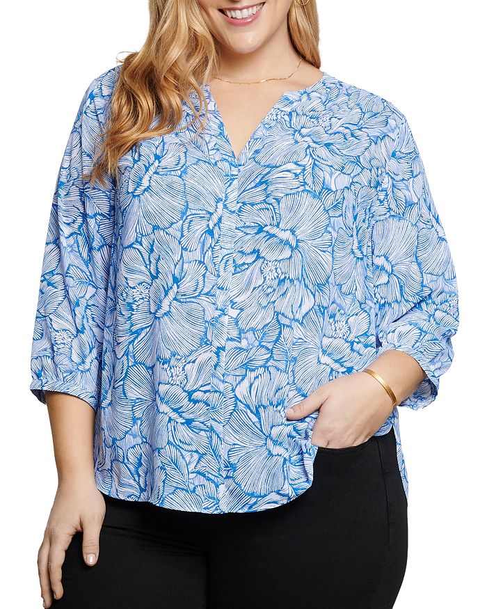 Nydj Plus Pintuck-back Blouse In Blue Cosmos