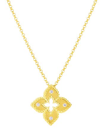 Roberto Coin - 18K Yellow Gold Venetian Princess Diamond Flower Pendant Necklace, 16-18"
