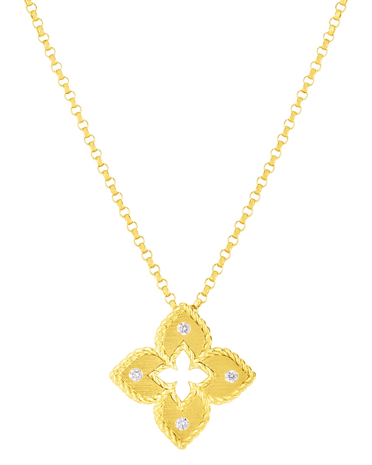18K Yellow Gold Venetian Princess Diamond Flower Pendant Necklace, 16-18"