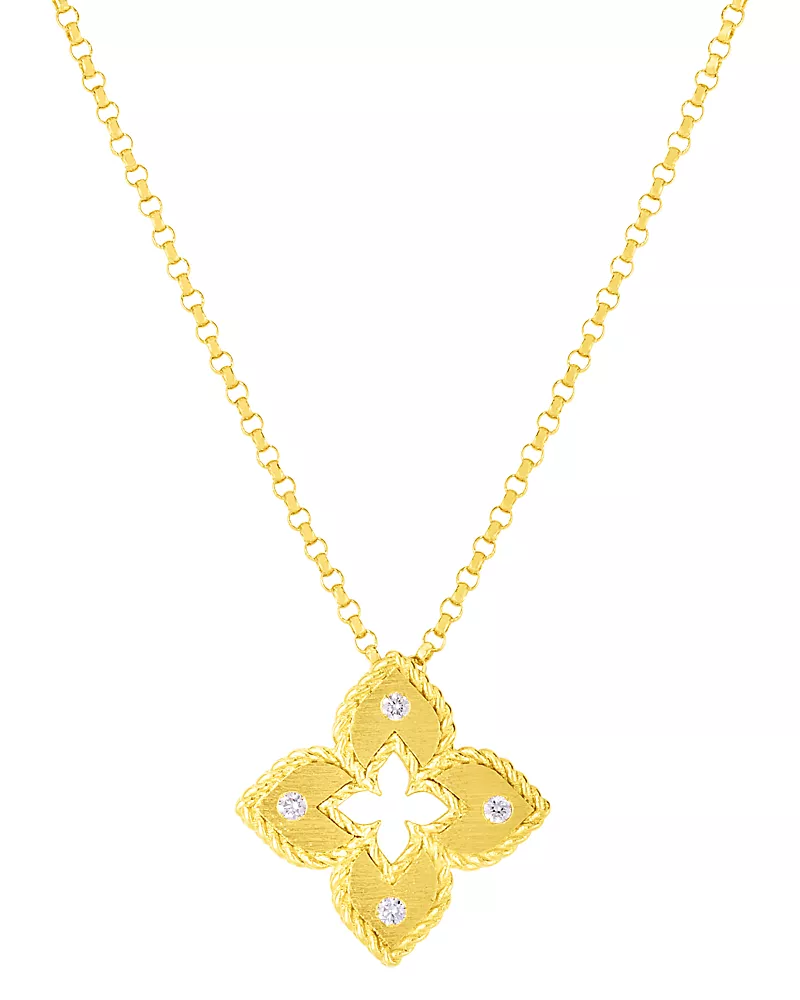 Roberto Coin 18K Yellow Gold Venetian Princess Diamond Flower Pendant Necklace, 16