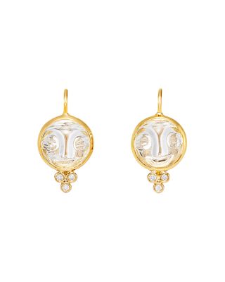 Temple St. Clair 18K Yellow Gold Moonface Earrings with Rock Crystal and Diamond Granulation