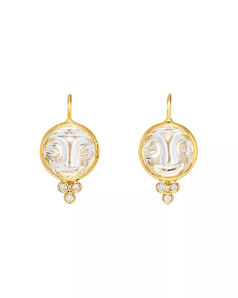 Temple St. Clair 18K Yellow Gold Moonface Earrings with Rock Crystal and Diamond Granulation