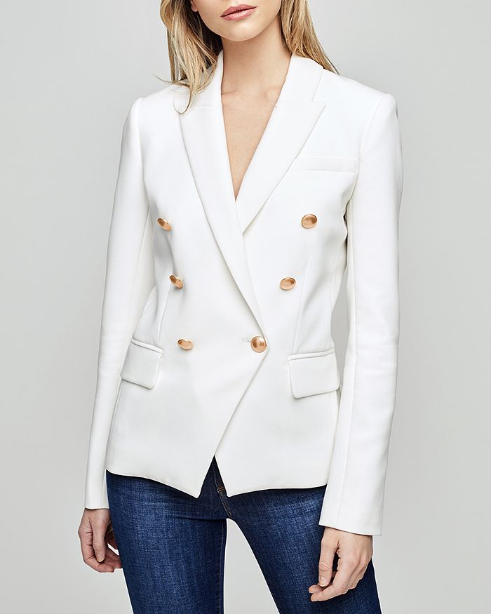 L Agence Kenzie Double-breasted Leather Blazer In White | ModeSens
