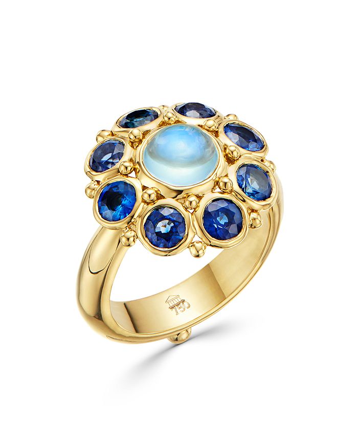 TEMPLE ST CLAIR 18K YELLOW GOLD BLUE MOONSTONE & BLUE SAPPHIRE STATEMENT RING,R14625-STELBMBS