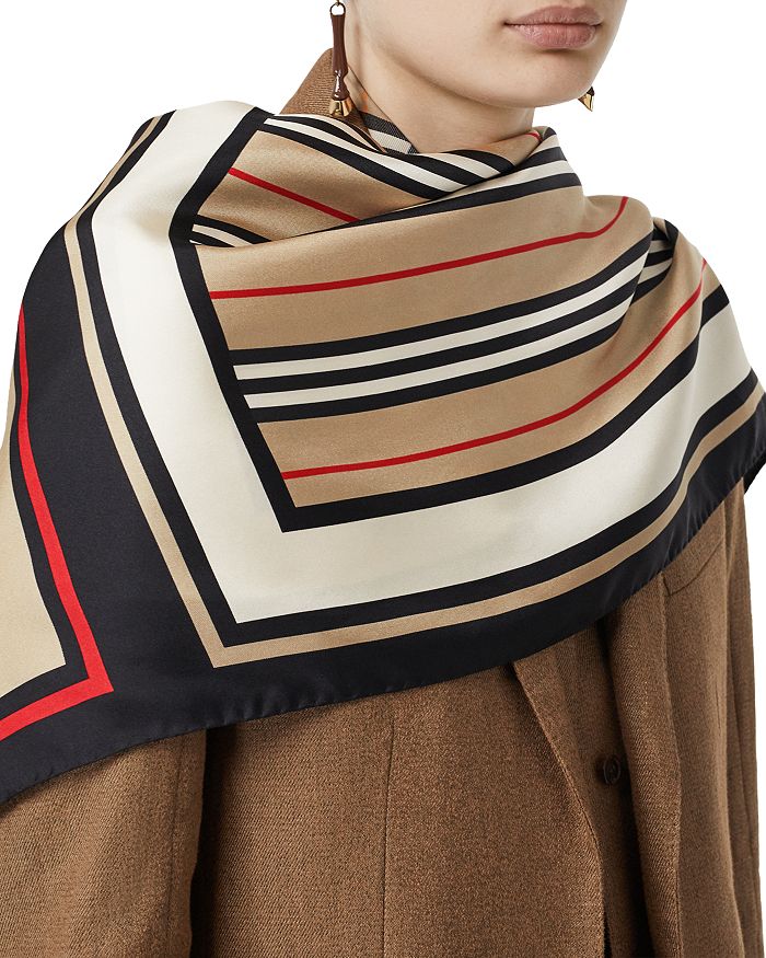 burberry monogram icon stripe and check print silk scarf item