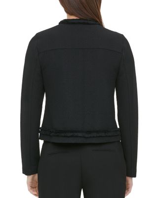 calvin klein satin stripe roll cuff long open front jacket