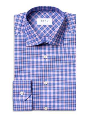 Eton Cotton Twill Check Contemporary Fit Dress Shirt | Bloomingdale's