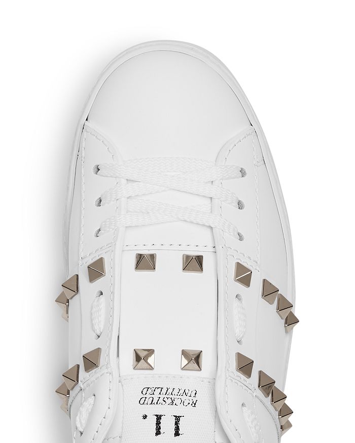 Shop Valentino Women's Rockstud Untitled Low Top Sneakers In White/gold Studs