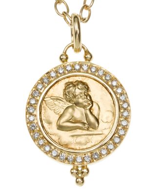 18K Gold 16mm Angel Pendant with Diamond Pav&eacute;