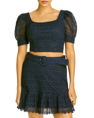 AQUA - Lace Puff Sleeve Top - 100% Exclusive