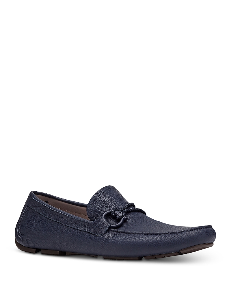 Ferragamo Gancini Moccasin Driver Shoes In Blue Marine