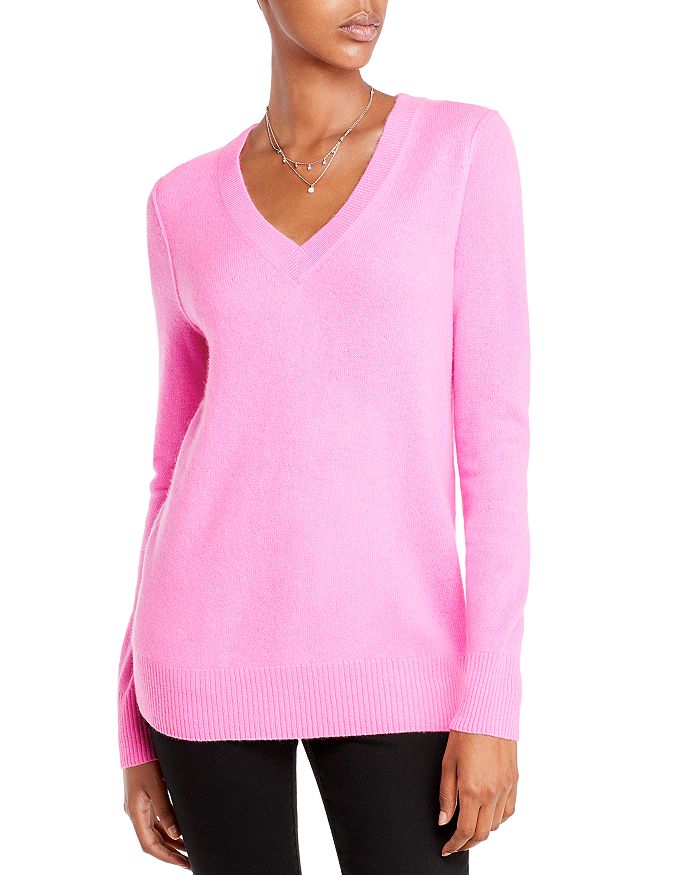 Aqua Cashmere V-neck Cashmere Sweater - 100% Exclusive In Pink Punch