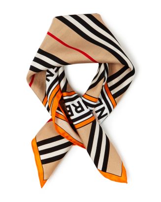 NEW $420 BURBERRY Women TB Brown Monogram & Icon-Striped 35"  Square Silk Scarf