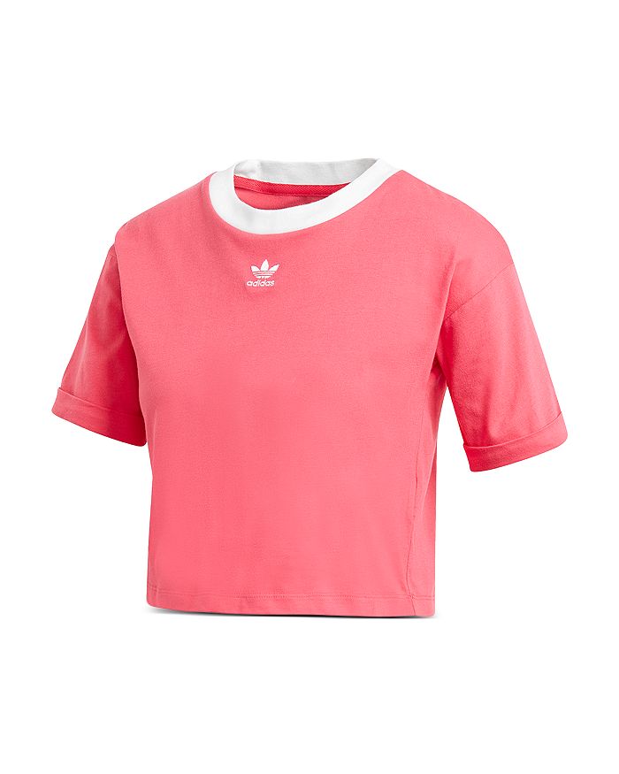 Adidas Originals Adidas Crop Ringer Tee In Pow Pink/white
