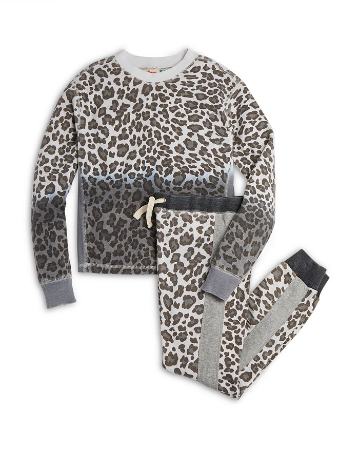 Vintage Havana Girls Leopard Print Fleece Crewneck Top Jogger