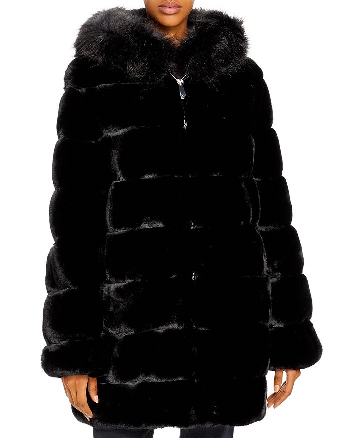 Calvin Klein Hooded Faux Fur Coat In Black | ModeSens