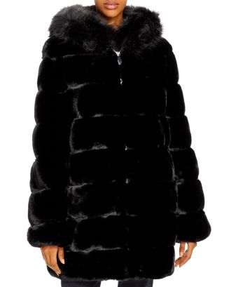 Calvin Klein Hooded Faux Fur Coat