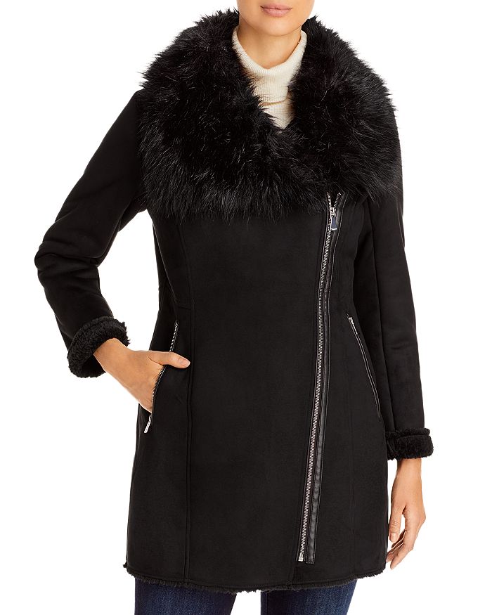 Calvin Klein Asymmetric Faux Fur Trim Coat | Bloomingdale's