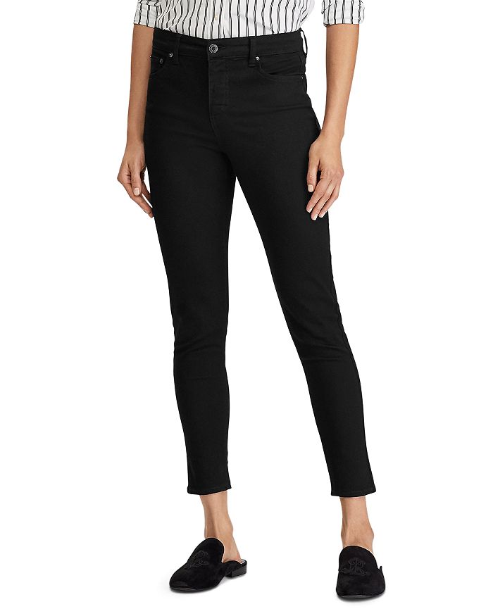 Ralph Lauren High Rise Ankle Skinny Jeans in Black | Bloomingdale's