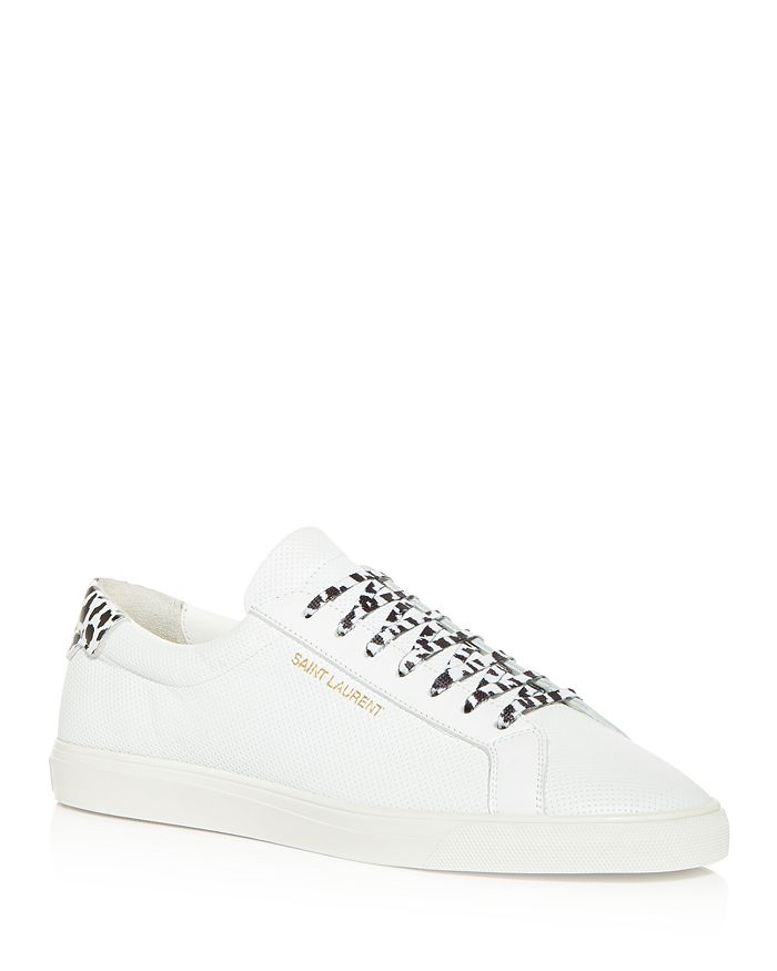 Saint Laurent White Babycat Print Perforated Calfskin Andy Sneakers In White/multi