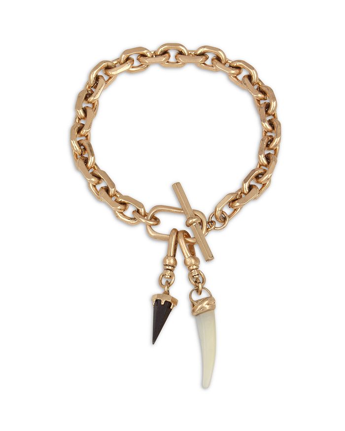 Allsaints Onyx & Mother-of-pearl Horn Charm Bracelet In White/warm