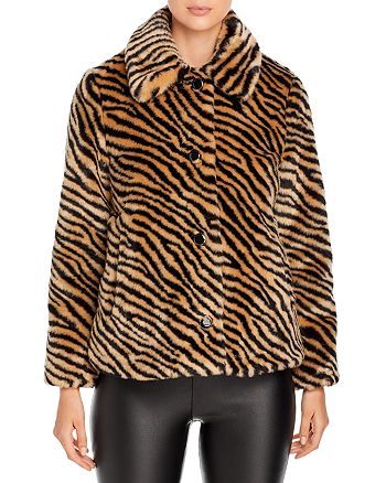 kate spade new york Zebra Print Faux Fur Coat | Bloomingdale's