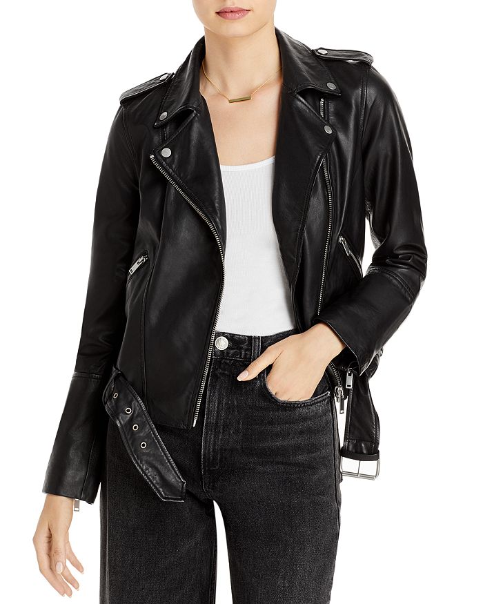 Aqua Belted Cropped Leather Moto Jacket - 100% Exclusive In Black