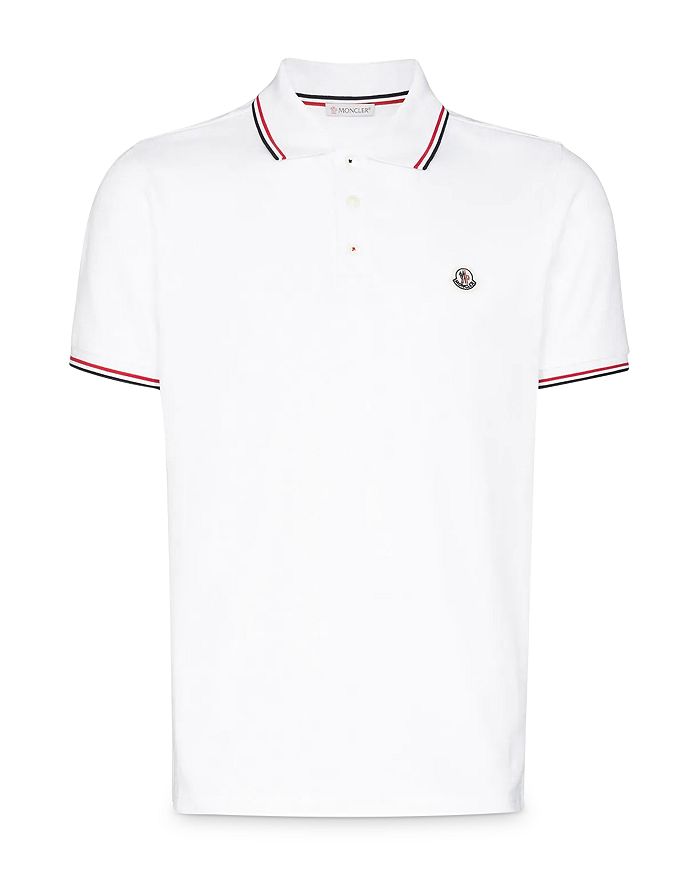 Moncler Classic White Cotton Polo With Signature Tri-color Trim In White