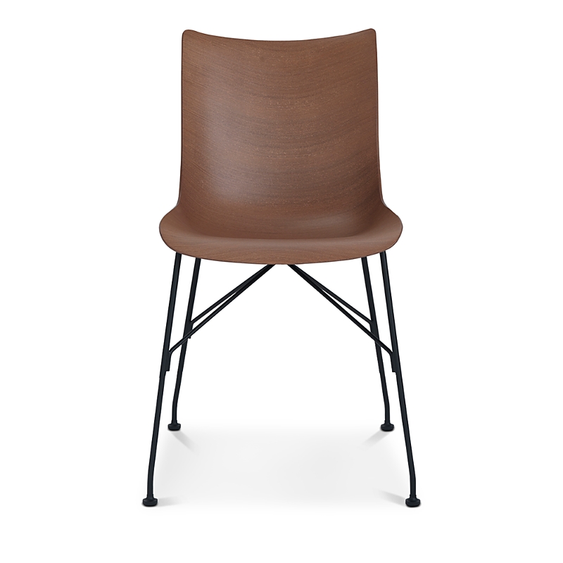Kartell P Basic Veneer Dining Chair In Dark Wood/painted Steel Legs