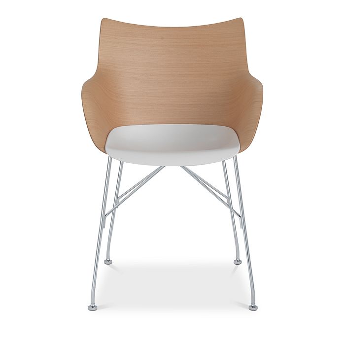 Kartell Q Basic Veneer Dining Chair In Light Wood/chrome Legs