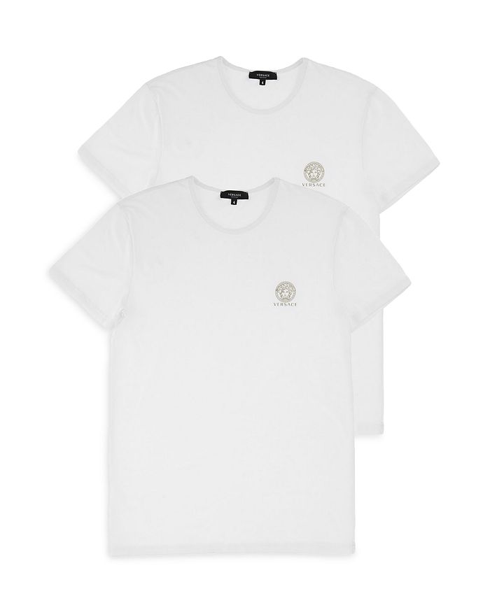 Shop Versace Men's Cotton Blend Logo Graphic Tees, Pack Of 2 In Optical White