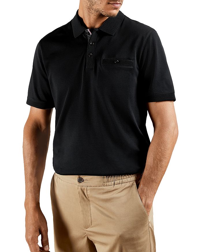 Ted Baker Cotton Blend Waffle Textured Polo In Black