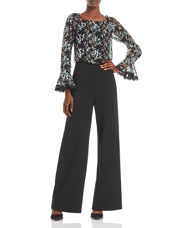 Adrianna Papell Embroidered Jumpsuit In Blue Multi