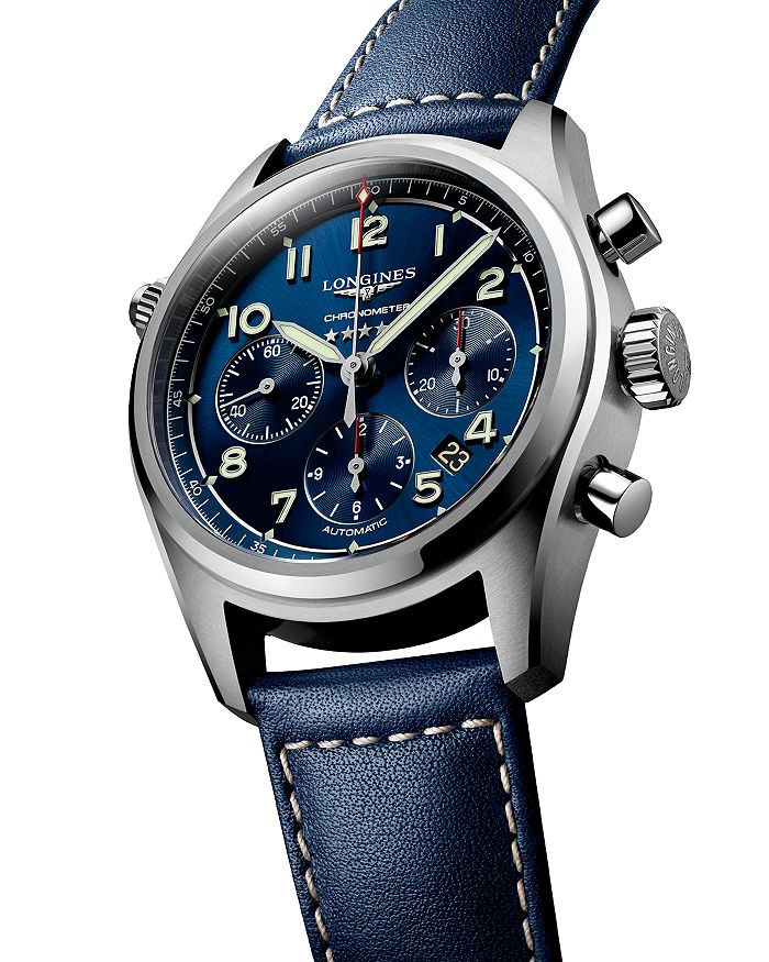 Shop Longines Spirit Chronograph Watch, 42mm In Blue