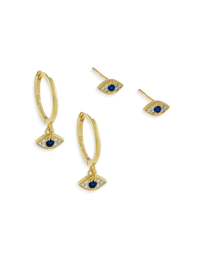 Adinas Jewels Adina's Jewels Pave Evil Eye Earrings, Set Of 2 In Gold
