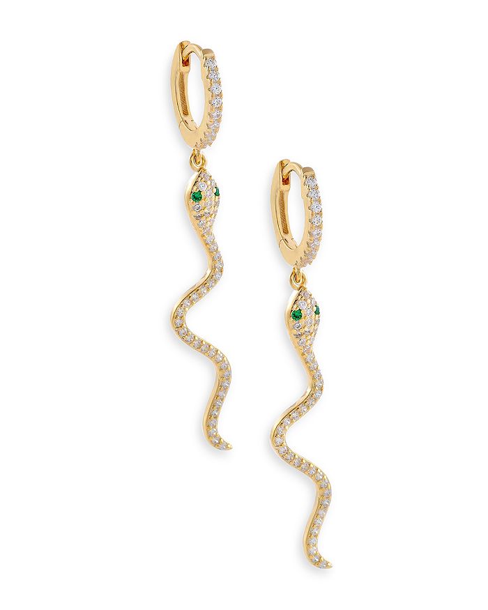 Adinas Jewels Adina's Jewels Pave Snake Drop Huggie Hoop Earrings In Gold