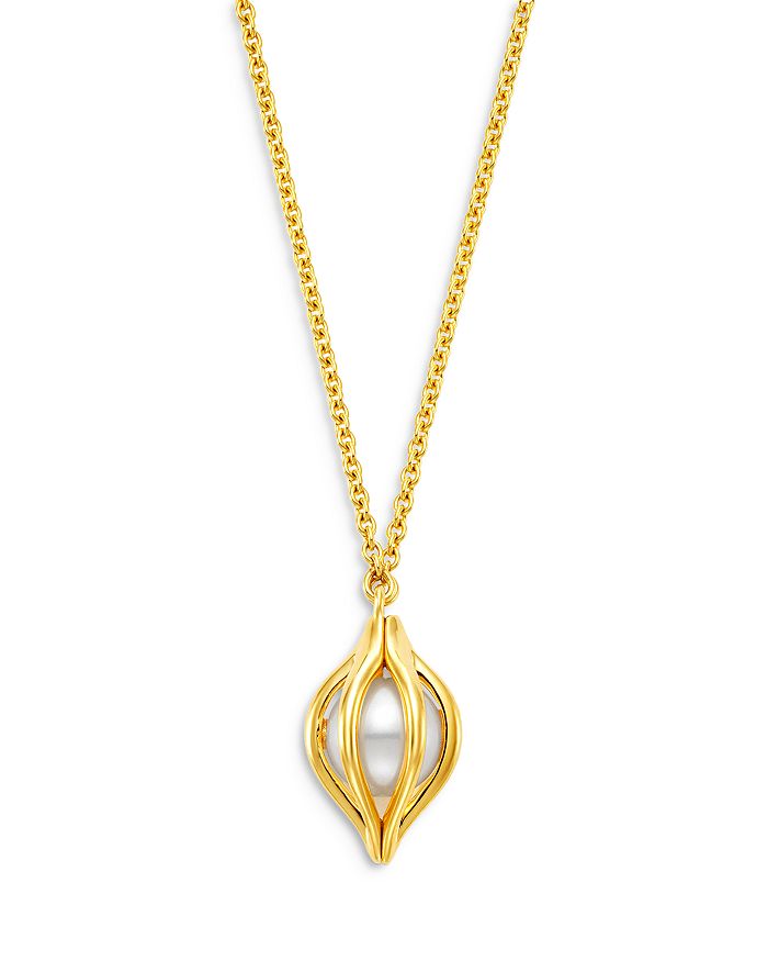 Bloomingdale's Cultured Freshwater Pearl Tulip Pendant Necklace In 14k Yellow Gold, 18-20 - 100% Exclusive
