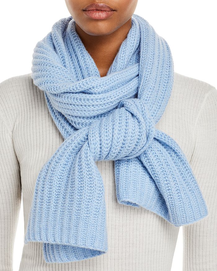 C By Bloomingdale's Solid Ribbed Cashmere Scarf - 100% Exclusive In Heather Blue