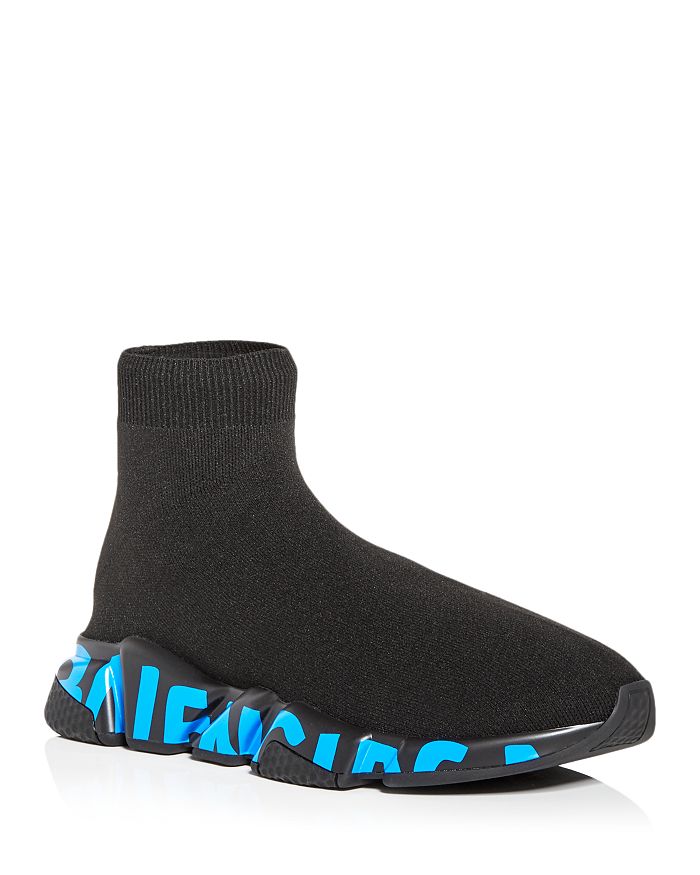 Balenciaga Speed Graffiti Sole Sneakers In Black/bright Blue