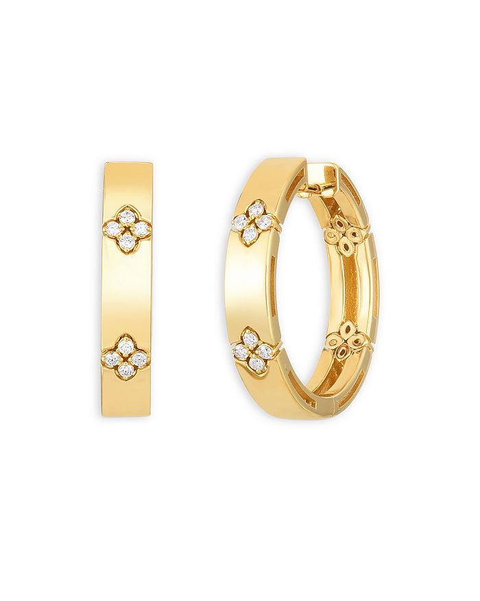 Shop Roberto Coin 18k Yellow Gold & Diamond Love In Verona Hoop Earrings