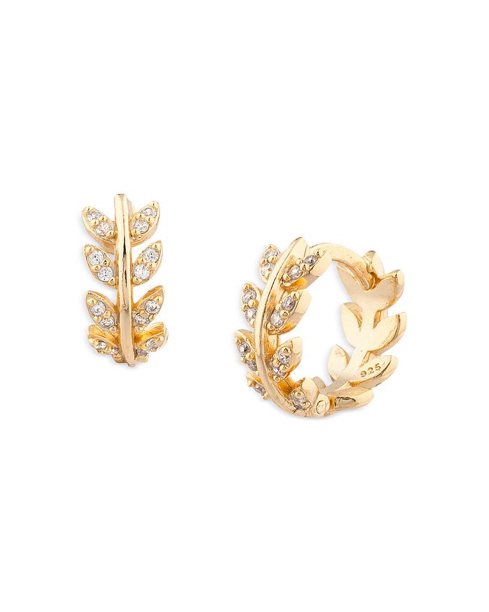 Aqua Crystal Leaf Inspired Hoop Earrings In Gold