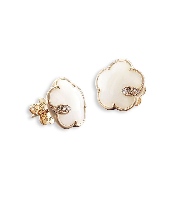 Pasquale Bruni 18k Rose Gold Petit Joli White Agate & Diamond Stud Earrings In White/rose Gold